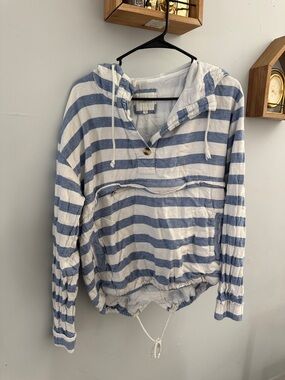 Thread & Supply Blue and White Striped Hooded Button Pullover